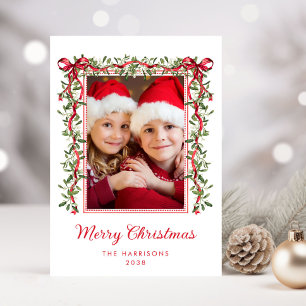 Cartes Pour Fêtes Annuelles Joyeux Noël Nœuds Rouges Verdure Photographie Aqua