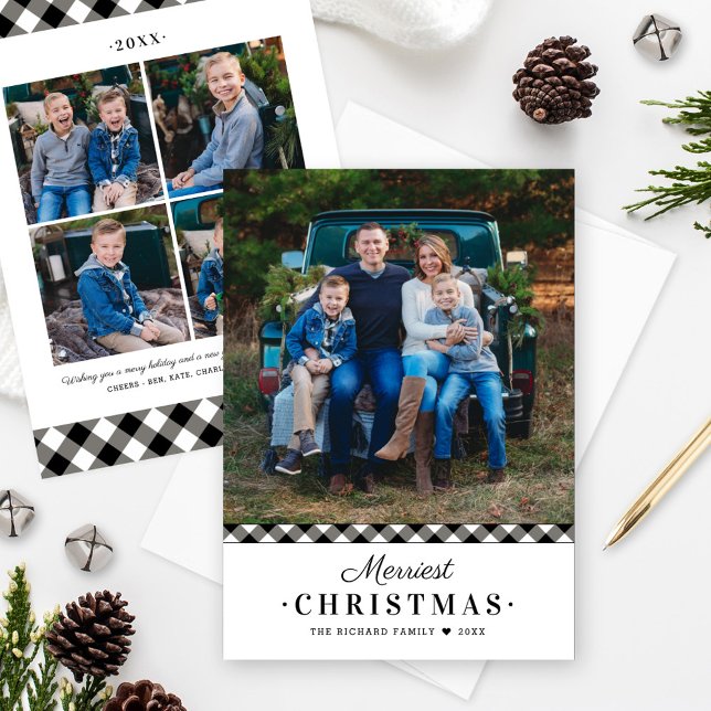 Cartes Pour Fêtes Annuelles Joyeux Noël noir Buffle Plaid Photo (Créateur téléchargé)