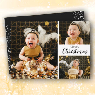 Cartes Pour Fêtes Annuelles Joyeux Noël noir et blanc photo multiple