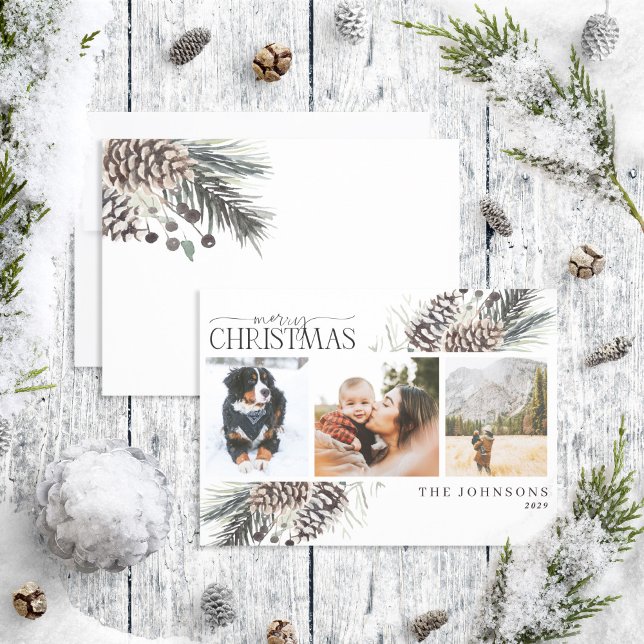 Cartes Pour Fêtes Annuelles Joyeux Noël noir Pinecone hiver Botanique Ho (Créateur téléchargé)