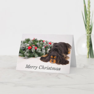 Cartes Pour Fêtes Annuelles Joyeux Noël noir & Tan King Charles Card
