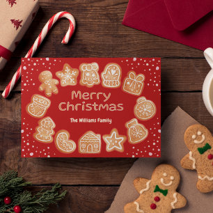 Cartes Pour Fêtes Annuelles Joyeux Noël Nom photo Pain d'épice Rouge