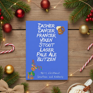 Cartes Pour Fêtes Annuelles Joyeux Noël Noms de Renne Drôle Bière