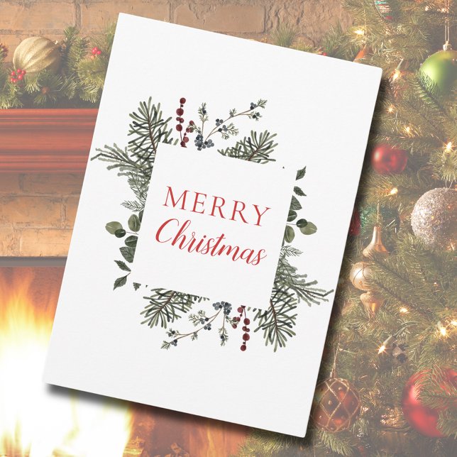 Cartes Pour Fêtes Annuelles Joyeux Noël non photo Aquarelle verte (Merry Christmas Non-Photo Watercolor Greenery Christmas Card)