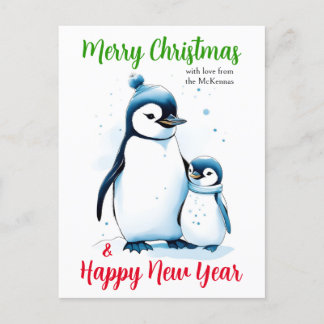 Cartes Pour Fêtes Annuelles Joyeux Noël Nouvel An Cute Aquarelle Pingouins