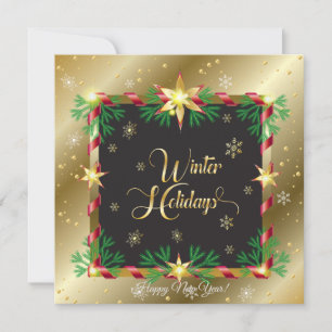 Cartes Pour Fêtes Annuelles Joyeux Noël & Nouvel An ! Hiver Or Luxe