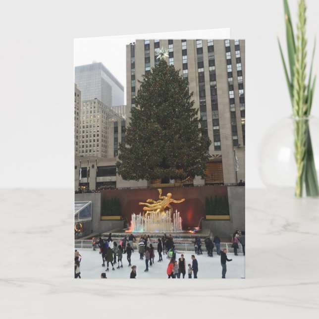 Cartes Pour Fêtes Annuelles Joyeux Noël, NYC Rockefeller Center Skaters (Devant)