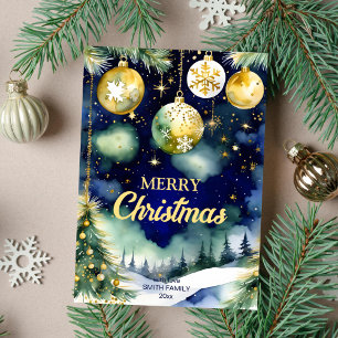 Cartes Pour Fêtes Annuelles Joyeux Noël or baubles nuit aquarelle