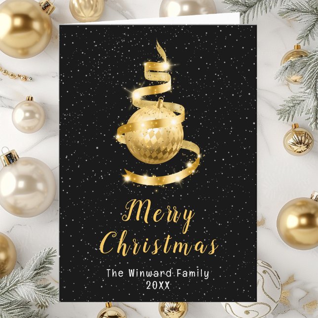 Cartes Pour Fêtes Annuelles Joyeux Noël or et ornement noir (Créateur téléchargé)