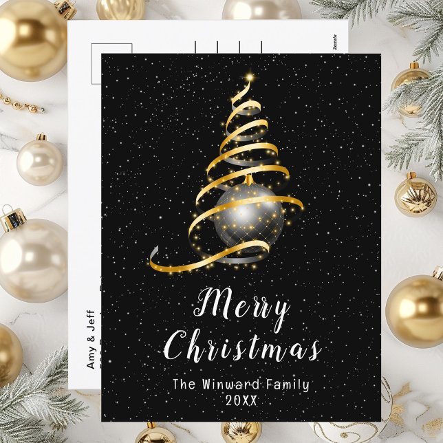 Cartes Pour Fêtes Annuelles Joyeux Noël or et ornement noir (Créateur téléchargé)