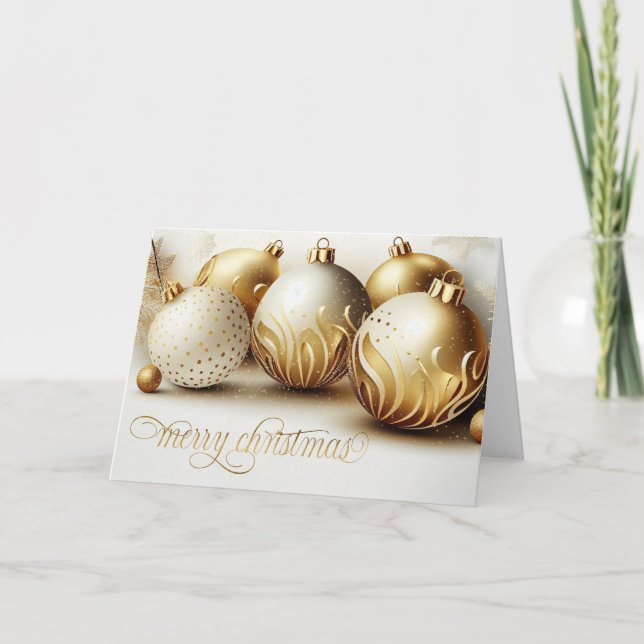 Cartes Pour Fêtes Annuelles Joyeux Noël or et ornements blancs (Devant)
