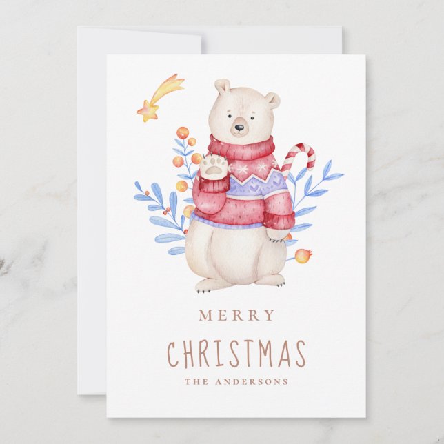 Cartes Pour Fêtes Annuelles Joyeux Noël. Ours aquarelle. animal mignon (Devant)