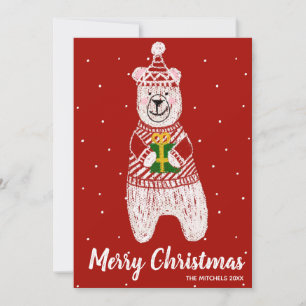 Cartes Pour Fêtes Annuelles Joyeux Noël Ours Drôle Cadeau Rayure Rouge