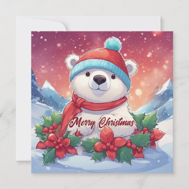Cartes Pour Fêtes Annuelles Joyeux Noël Ours polaire blanc (Devant)