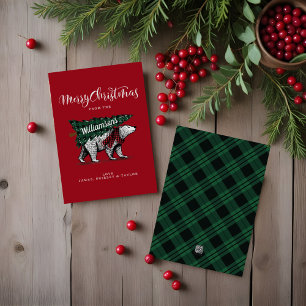 Cartes Pour Fêtes Annuelles Joyeux Noël Ours Polaire Vintage Livraison d'Arbre