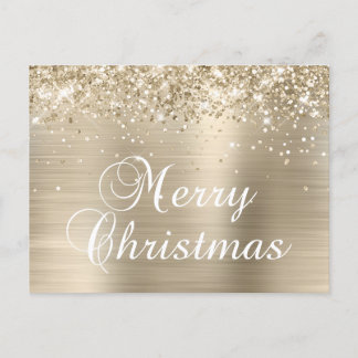 Cartes Pour Fêtes Annuelles Joyeux Noël Pailleté Papier D'or Pâle