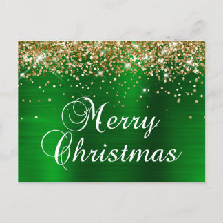 Cartes Pour Fêtes Annuelles Joyeux Noël Paillettes Dorées Feuille Verte
