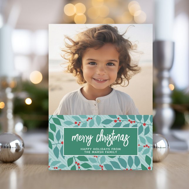 Cartes Pour Fêtes Annuelles Joyeux Noël Pastel Botanique - Photo (Modern Christmas Photo Greeting Card)