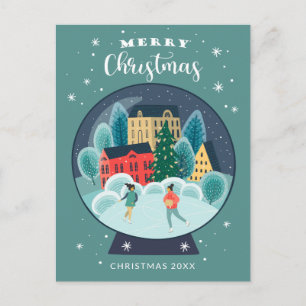 Cartes Pour Fêtes Annuelles Joyeux Noël   Patineurs de vacances Globe de neige