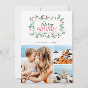 Cartes Pour Fêtes Annuelles Joyeux Noël Peint Botaniques 3 Photo