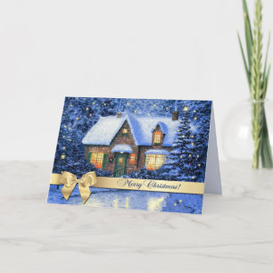 Cartes Pour Fêtes Annuelles Joyeux Noël. Peinture de village de neige