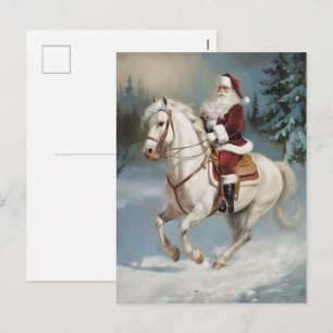 Cartes Pour Fêtes Annuelles Joyeux Noël Père Noël chevauchant un cheval blanc