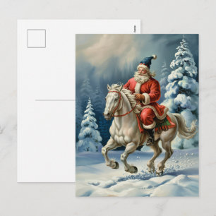 Cartes Pour Fêtes Annuelles Joyeux Noël Père Noël chevauchant un cheval blanc