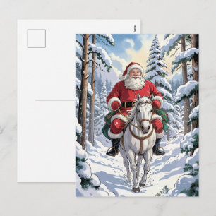 Cartes Pour Fêtes Annuelles Joyeux Noël Père Noël chevauchant un cheval blanc