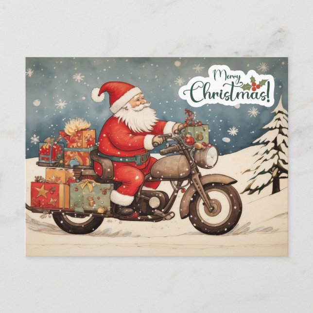 Cartes Pour Fêtes Annuelles Joyeux Noël Père Noël en moto (Devant)