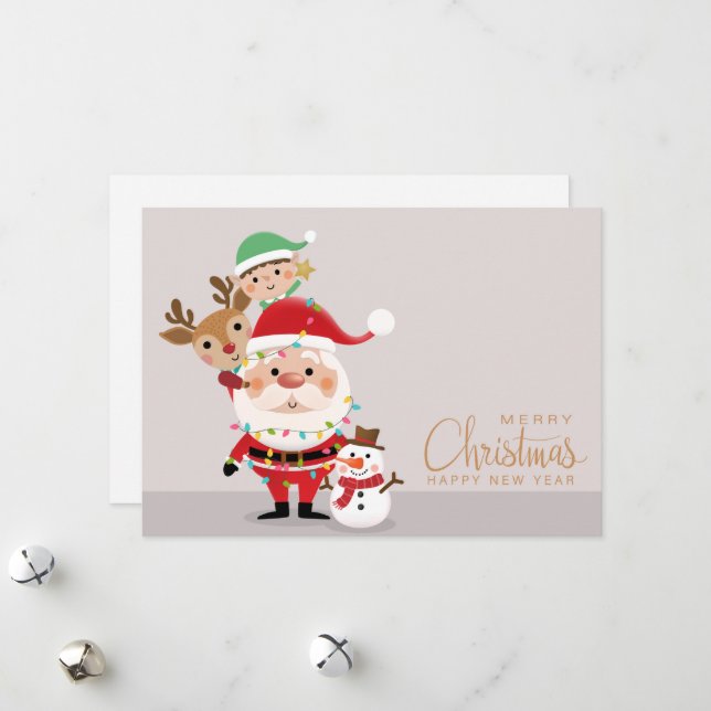 Cartes Pour Fêtes Annuelles Joyeux Noël Père Noël et amis (Devant/Arrière en situation)