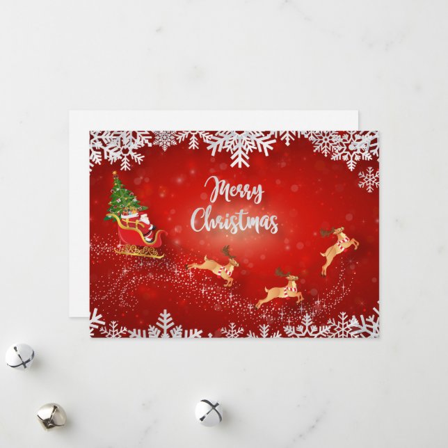 Cartes Pour Fêtes Annuelles Joyeux Noël Père Noël et Sleigh (Devant/Arrière en situation)