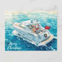 Joyeux Noël Père Noël naviguant sur un yacht