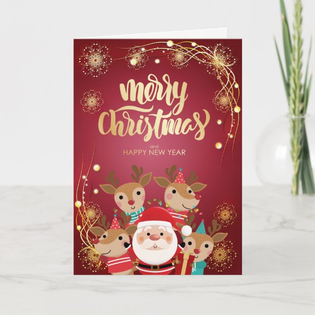 Cartes Pour Fêtes Annuelles Joyeux Noël, Père Noël, Reindeds, Rouge (Devant)