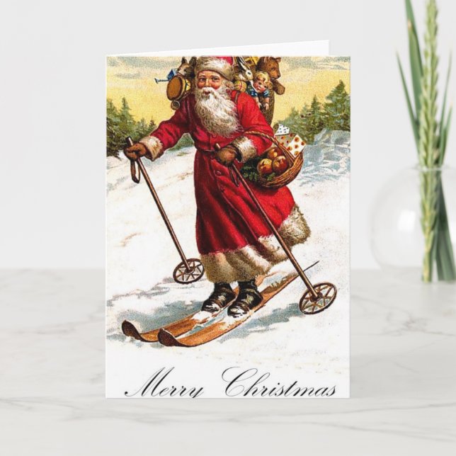 Cartes Pour Fêtes Annuelles Joyeux Noël Père Noël Ski (Devant)