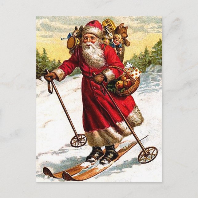 Cartes Pour Fêtes Annuelles Joyeux Noël Père Noël Ski (Devant)