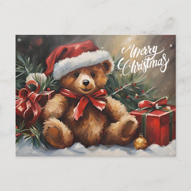 Cartes Pour Fêtes Annuelles Joyeux Noël Père Noël Teddy Bear (Devant)
