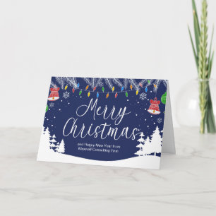 Cartes Pour Fêtes Annuelles Joyeux Noël personnalisé Entreprise festive bleue