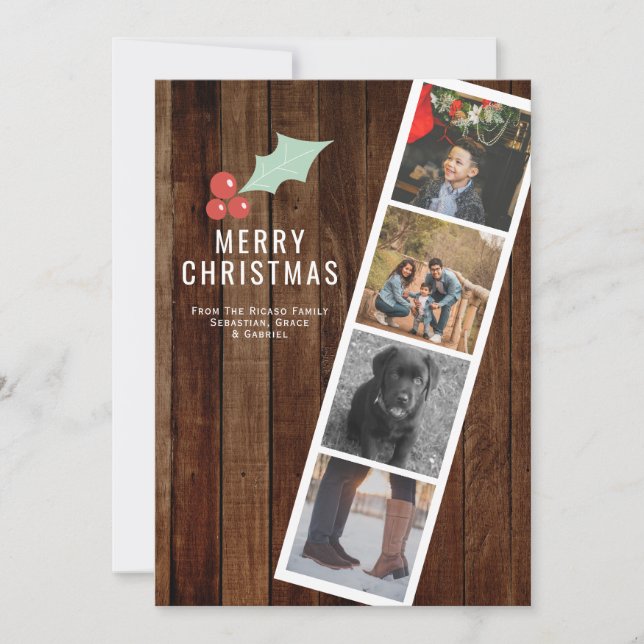 Cartes Pour Fêtes Annuelles Joyeux Noël Photo Booth Holly Et Wood (Devant)