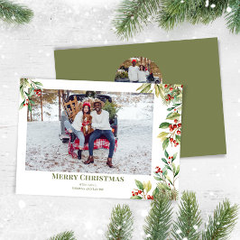 Cartes Pour Fêtes Annuelles Joyeux Noël Photo Botanique Holly Greenery