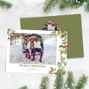 Cartes Pour Fêtes Annuelles Joyeux Noël Photo Botanique Holly Greenery
