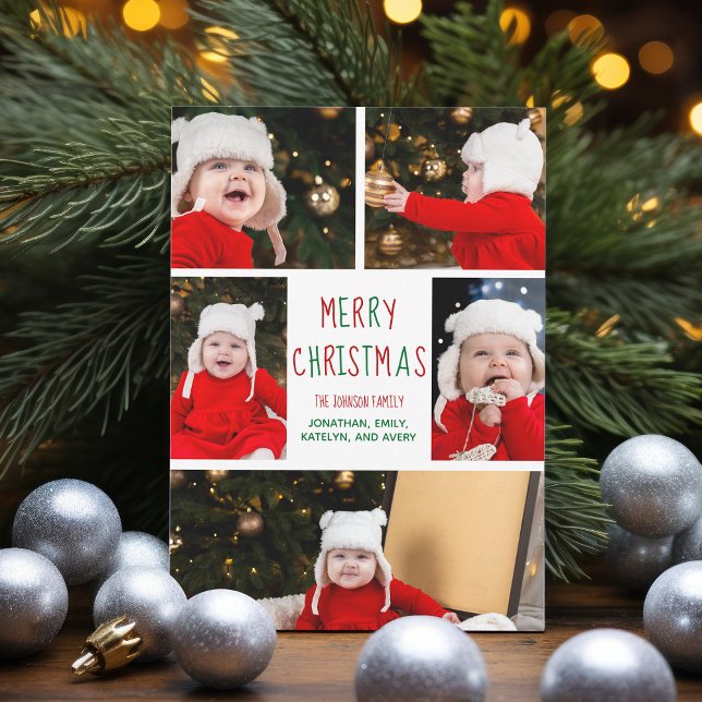 Cartes Pour Fêtes Annuelles Joyeux Noël Photo Collage Beau Rouge Vert (Créateur téléchargé)