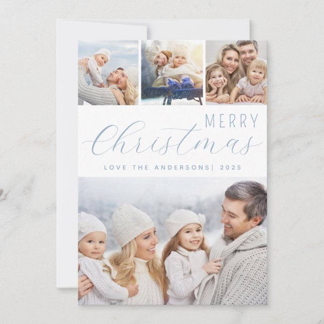 Cartes Pour Fêtes Annuelles Joyeux Noël Photo Collage bleu gelé (Devant)