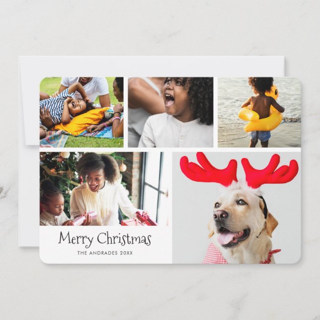 Cartes Pour Fêtes Annuelles Joyeux Noël Photo Collage Cinq photos Simple (Devant)