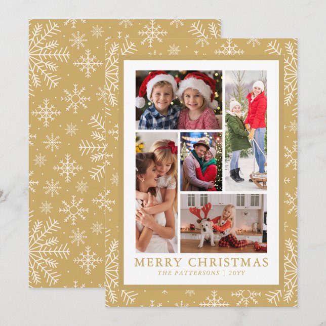 Cartes Pour Fêtes Annuelles Joyeux Noël Photo Collage Gold Snowflake (Devant / Derrière)