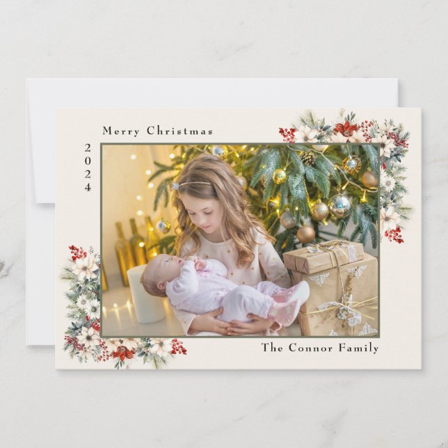 Cartes Pour Fêtes Annuelles Joyeux Noël Photo Collage Poinsettias (Devant)