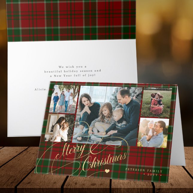 Cartes Pour Fêtes Annuelles Joyeux Noël photo collage rouge vert plaid (Créateur téléchargé)