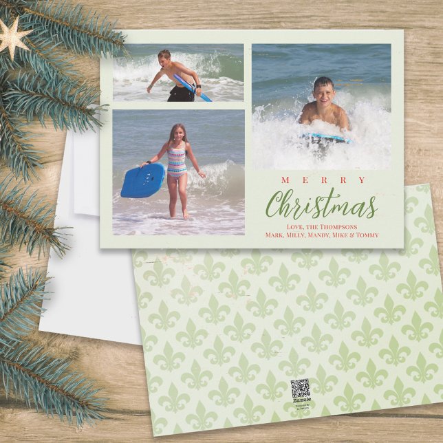 Cartes Pour Fêtes Annuelles Joyeux Noël Photo Collage Vert (Créateur téléchargé)