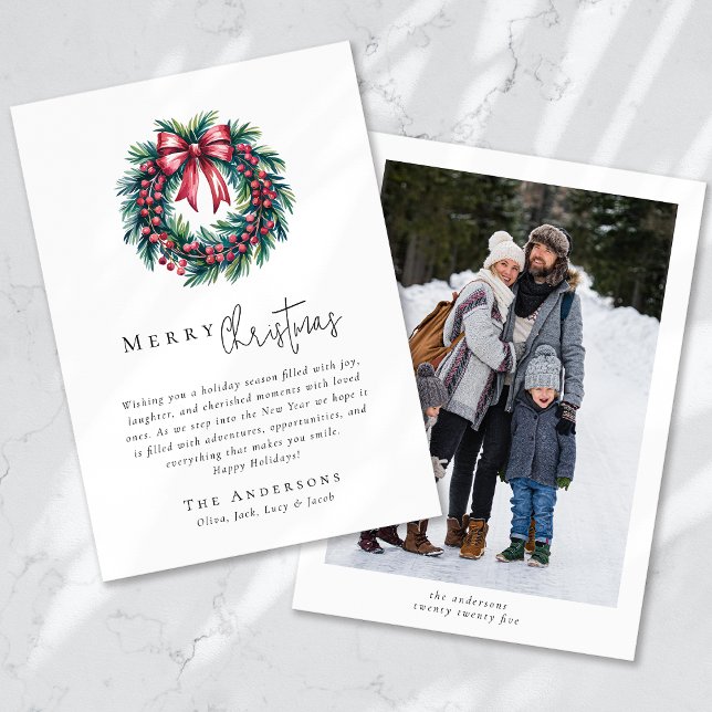 Cartes Pour Fêtes Annuelles Joyeux Noël Photo Coquette Bow Wreath (Créateur téléchargé)