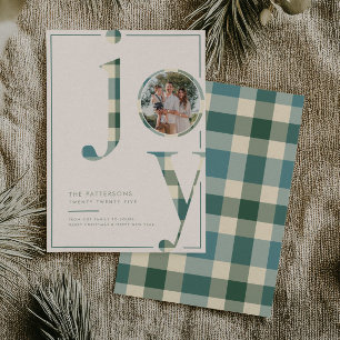 Cartes Pour Fêtes Annuelles Joyeux Noël Photo de Famille carreaux Bleu Vert