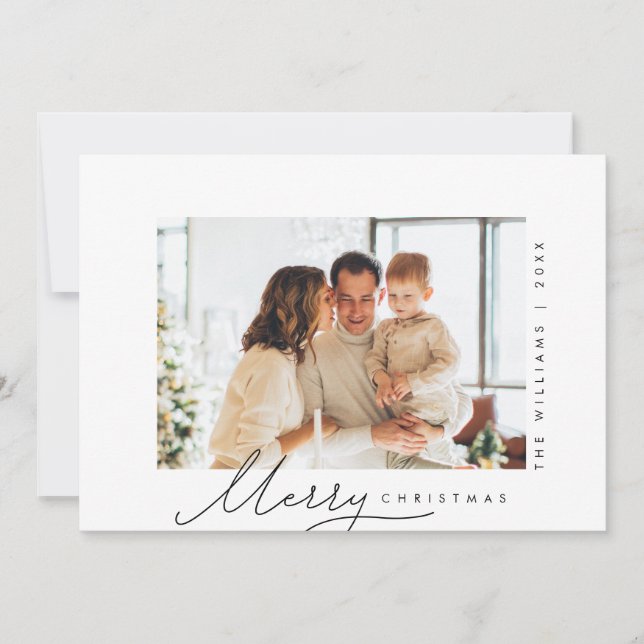 Cartes Pour Fêtes Annuelles Joyeux Noël, Photo de famille, Écriture moderne (Devant)